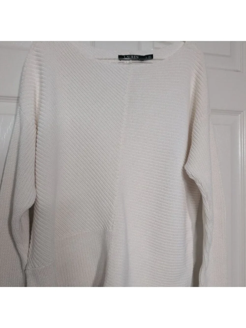 Lauren Ralph Lauren Ribbed Sweater Womens Size Large White Neutral Coastal